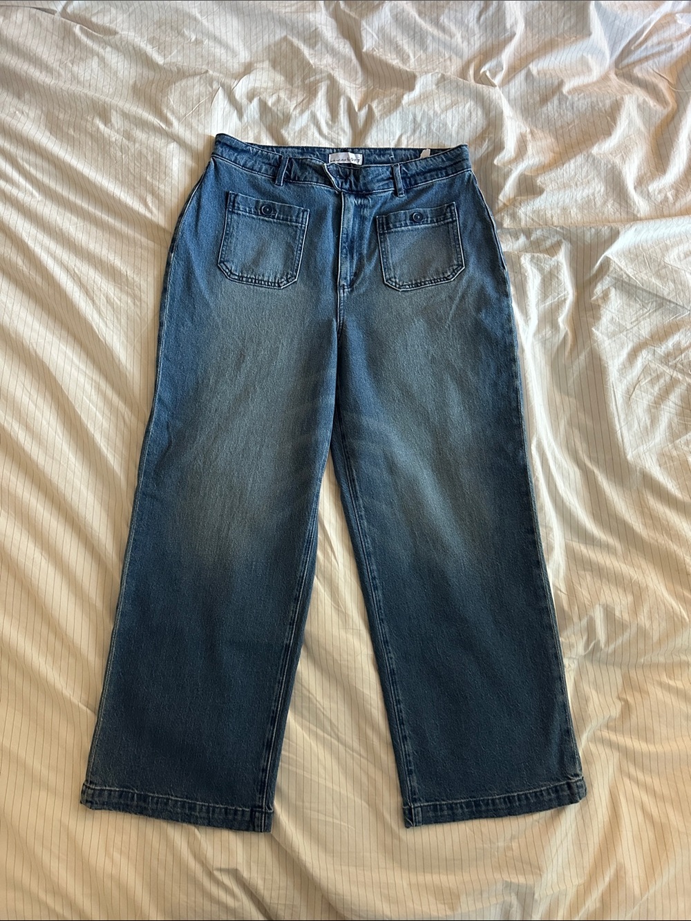 LOFT Dark Blue Wide-Leg Jeans with Front Patch Pockets